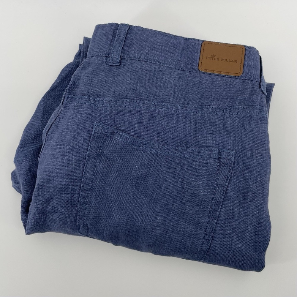 Peter Millar Men's Size 35 Blue Linen Chino Pants Casual Golf Preppy